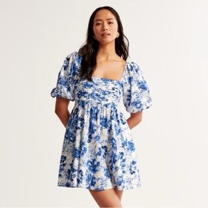 Abercrombie (A&F) Emerson Poplin Puff Sleeve Mini Dress (Blue Floral)